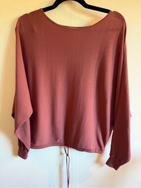 Contemporaine Simons Batwing Knit Top Dusty Rose Drawstring Hem XS